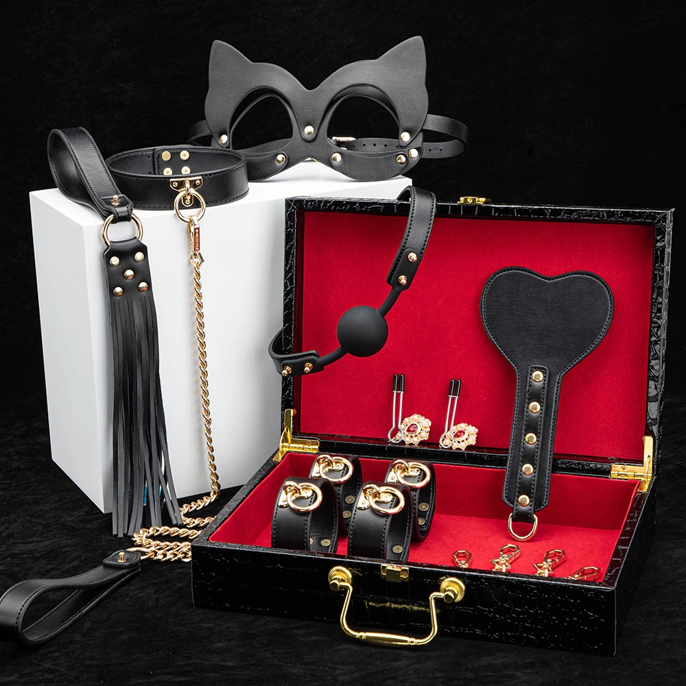 Genuine Leather BDSM Kit / Fetish Bondage 8-Piece Set for Erotic Play