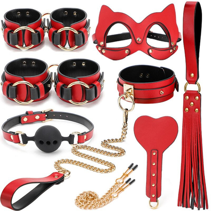 Genuine Leather BDSM Kit / Fetish Bondage 8-Piece Set for Erotic Play